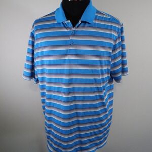 Nike Golf Polo Shirt Mens Large Dri-Fit Standard Fit Blue Striped Short Sleeve